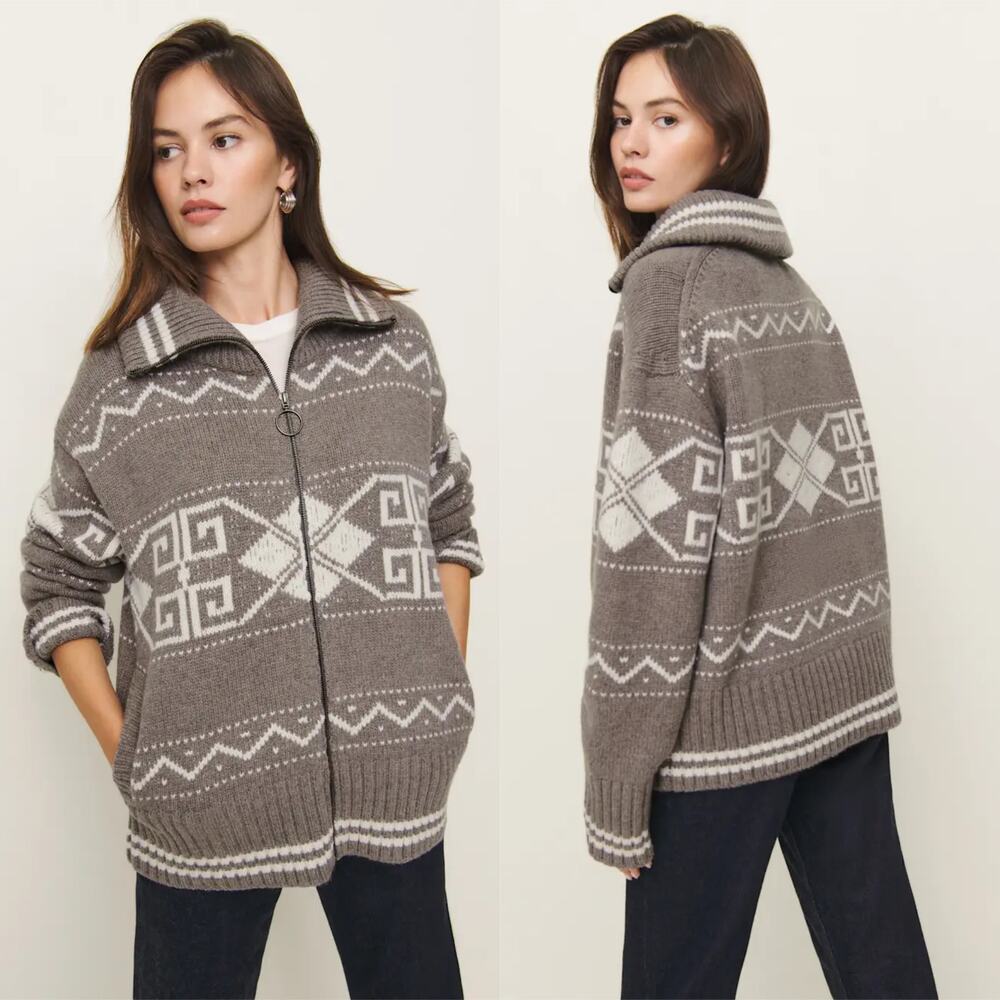 Reformation Mariposa Regenerative Wool Sweater Coat Dormouse Arctic